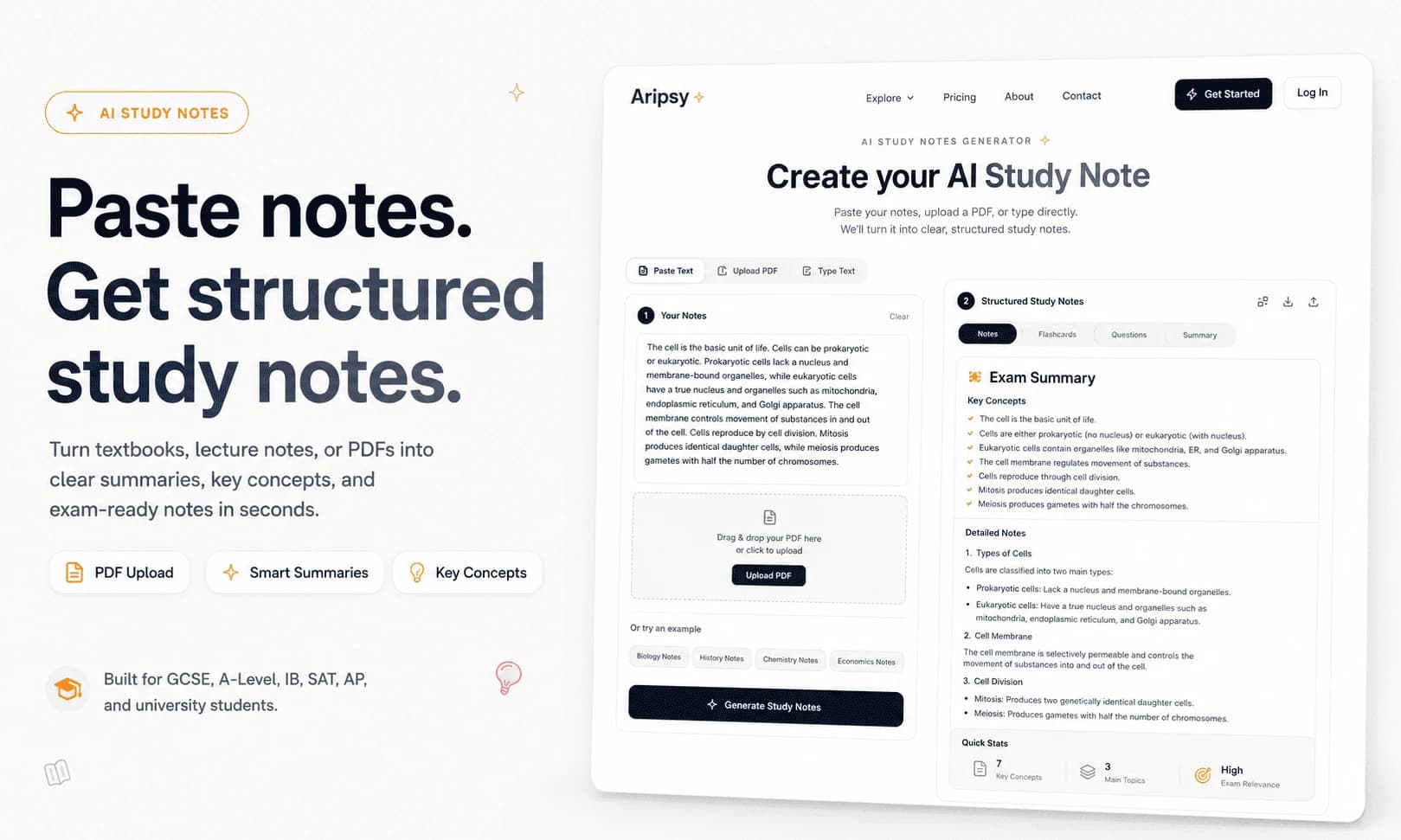 Aripsy exam-focused study-material generator