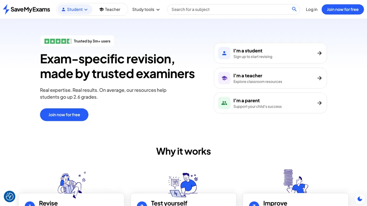 Save My Exams homepage showing its exam-specific revision resources