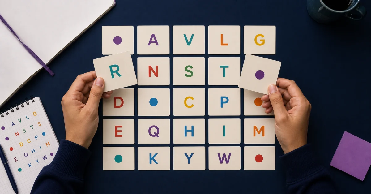 Student matching amino acid one-letter code cards in an active-recall game