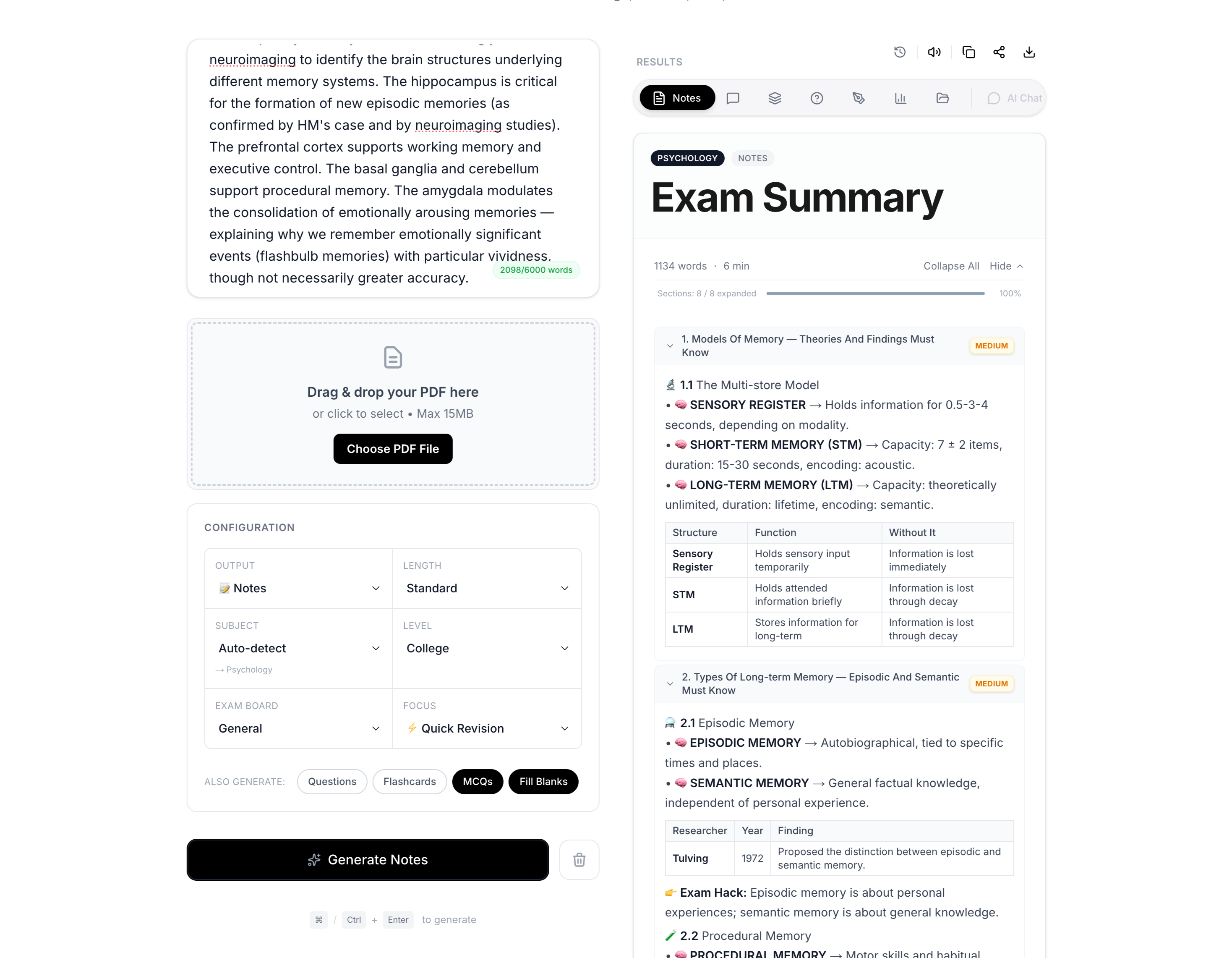 Aripsy Full Dashboard — Notes, MCQ & Flashcard Generator