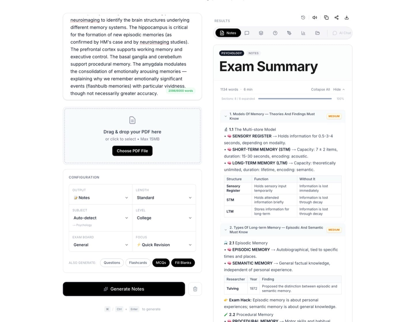 Aripsy study tool generating exam notes from uploaded study material