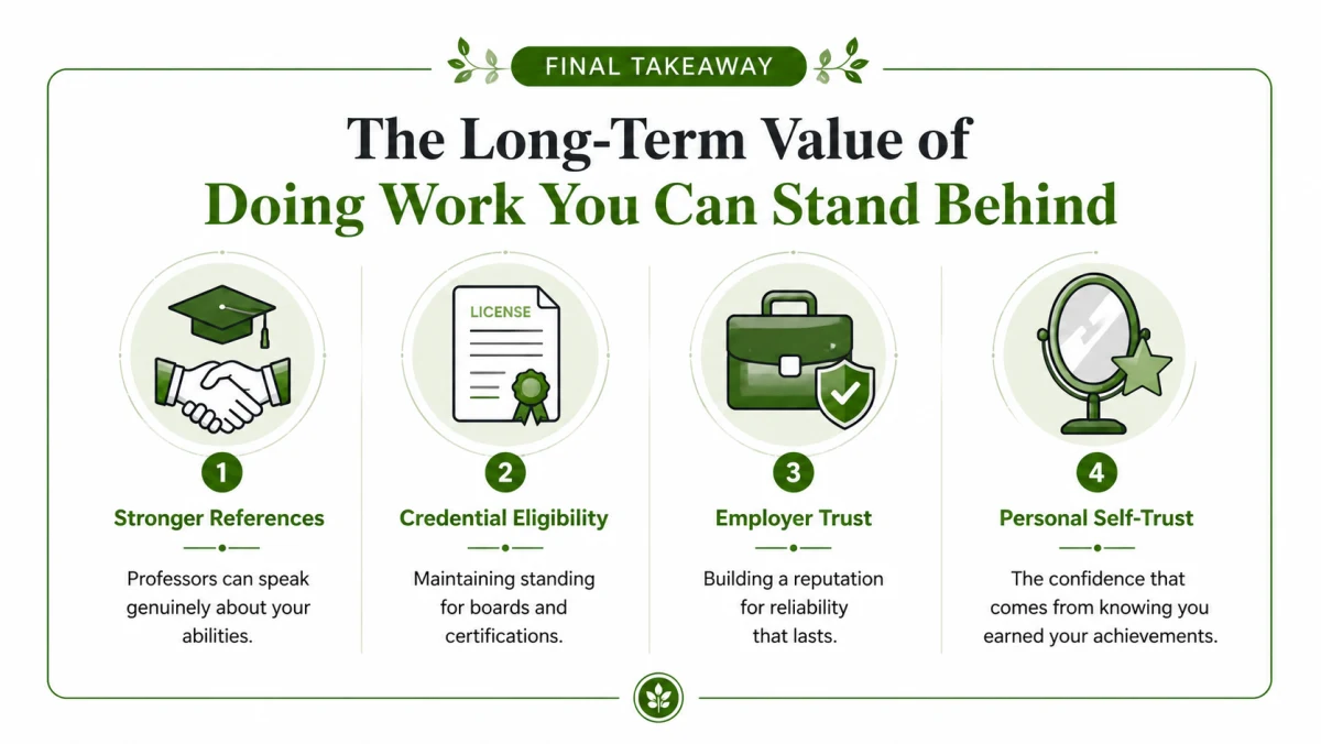 Potential long-term value of work you can stand behind, including references, credential standing, professional trust, and personal confidence