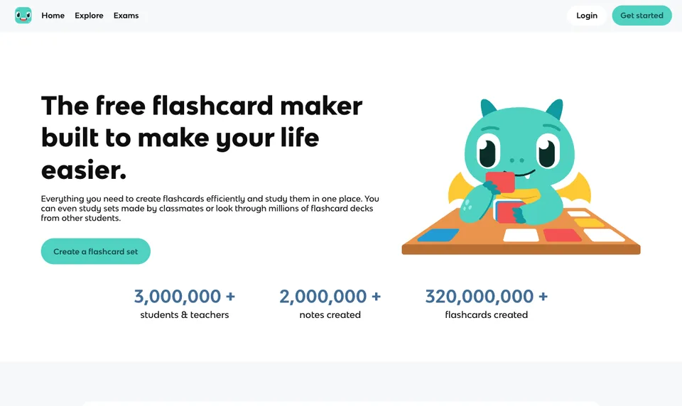Knowt flashcards page showing free online flashcard maker interface