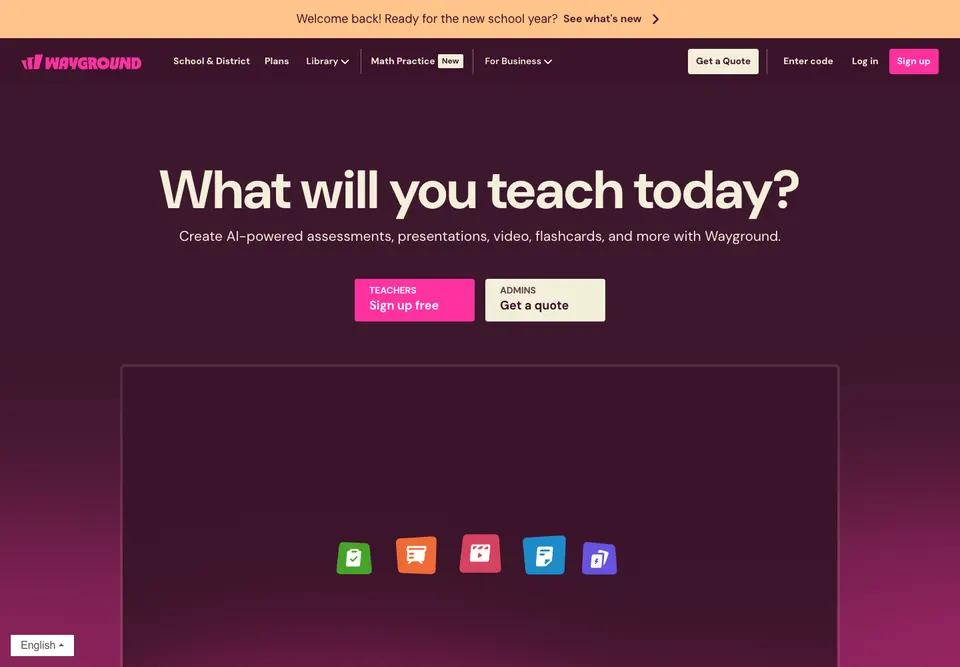 Quizizz interactive quiz platform homepage screenshot